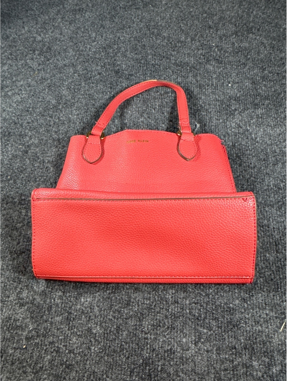 Anne Klein Womens Coral Red Satchel Handbag Faux Leather